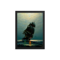 Ship in the Night by James Gale Tyler, 1870 framed print on a plain backdrop in size 12"x16".
