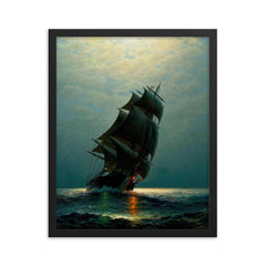 Ship in the Night by James Gale Tyler, 1870 framed print on a plain backdrop in size 16"x20".