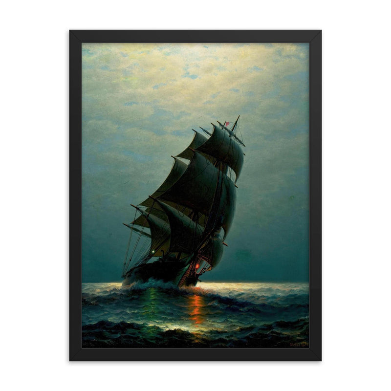 Ship in the Night by James Gale Tyler, 1870 framed print on a plain backdrop in size 18
