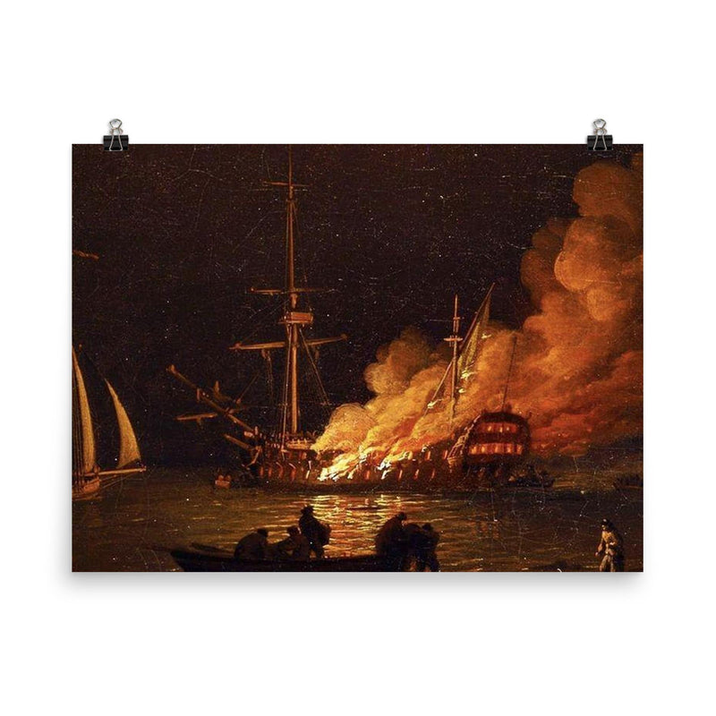 Ship on Fire at Night by Charles Brooking, c. 1756 poster on a plain backdrop in size 8