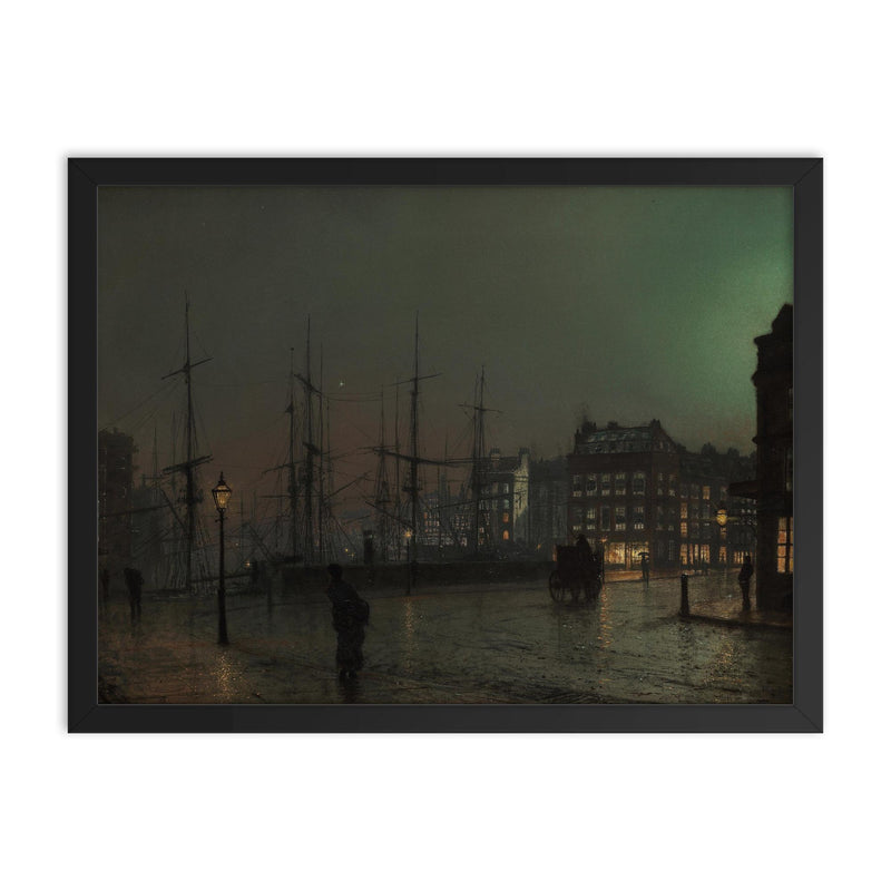 Shipping Scene at Night by John Atkinson Grimshaw, 1882 framed print on a plain backdrop in size 18
