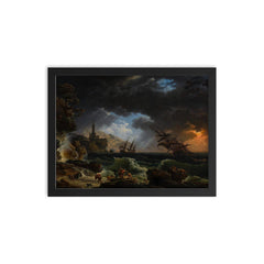 Shipwreck in Stormy Seas by Claude-Joseph Vernet framed print on a plain backdrop in size 12"x16".