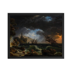 Shipwreck in Stormy Seas by Claude-Joseph Vernet framed print on a plain backdrop in size 16"x20".
