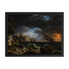 Shipwreck in Stormy Seas by Claude-Joseph Vernet framed print on a plain backdrop in size 18"x24".