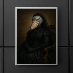 Shoebill stork enthroned in Victorian mourning attire poster 5