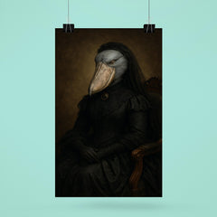 Shoebill stork enthroned in Victorian mourning attire poster 6