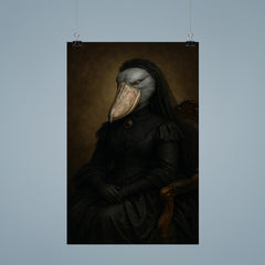 Shoebill stork enthroned in Victorian mourning attire poster 9