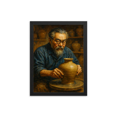 Shoji Hamada framed print on a plain backdrop in size 12"x16".