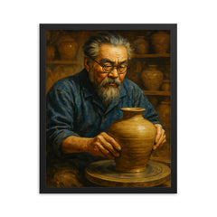 Shoji Hamada framed print on a plain backdrop in size 16"x20".