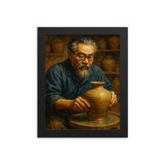 Shoji Hamada framed print on a plain backdrop in size 8"x10".