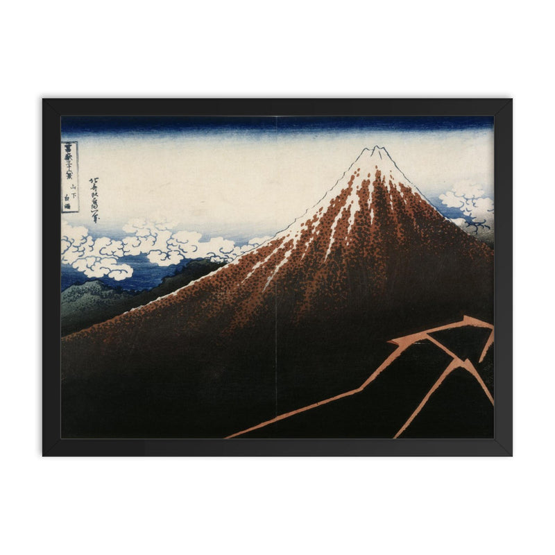 Shower Below the Summit by Hokusai framed print on a plain backdrop in size 18