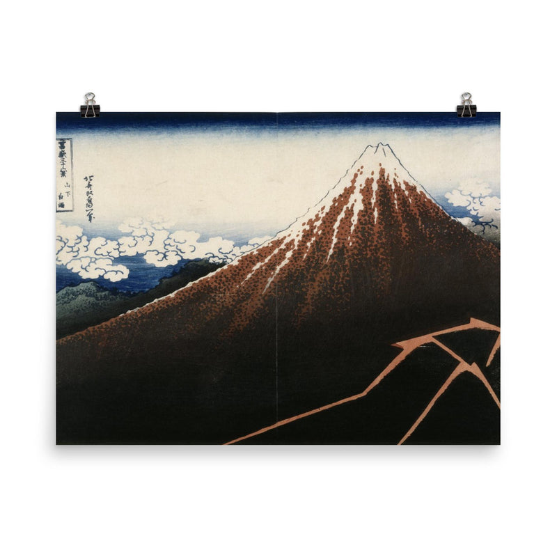 Shower Below the Summit by Hokusai poster on a plain backdrop in size 8