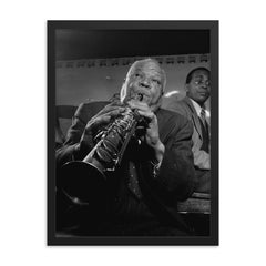 Sidney Bechet framed print on a plain backdrop in size 18"x24".