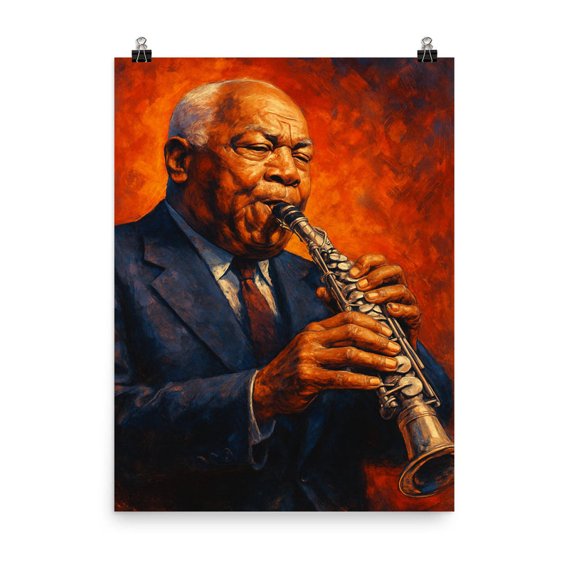 Sidney Bechet poster on a plain backdrop in size 8