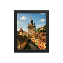 Sighisoara Citadel Romania framed print on a plain backdrop in size 8"x10".