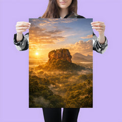Sigiriya lion rock at jungle sunrise poster 3