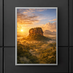 Sigiriya lion rock at jungle sunrise poster 5