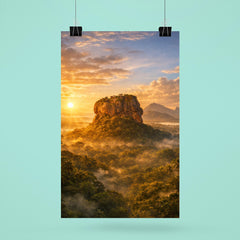 Sigiriya lion rock at jungle sunrise poster 6