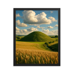 Silbury Hill England framed print on a plain backdrop in size 16"x20".