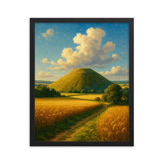 Silbury Hill Wiltshire England framed print on a plain backdrop in size 16"x20".