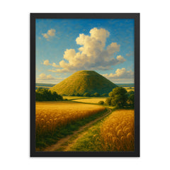 Silbury Hill Wiltshire England framed print on a plain backdrop in size 18"x24".