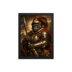 Silverback gorilla as Renaissance condottiere framed print on a plain backdrop in size 12"x16".