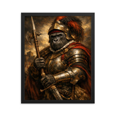 Silverback gorilla as Renaissance condottiere framed print on a plain backdrop in size 16"x20".