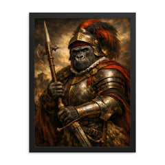 Silverback gorilla as Renaissance condottiere framed print on a plain backdrop in size 18"x24".