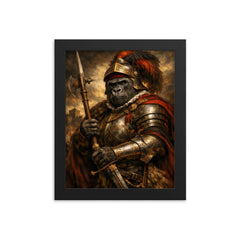 Silverback gorilla as Renaissance condottiere framed print on a plain backdrop in size 8"x10".