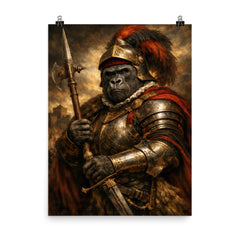 Silverback gorilla as Renaissance condottiere poster on a plain backdrop in size 8"x10".