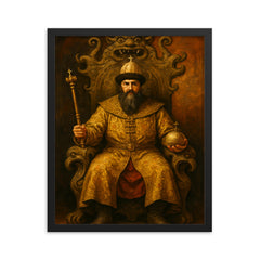 Simeon Bekbulatovich on a strange Russian throne framed print on a plain backdrop in size 16"x20".