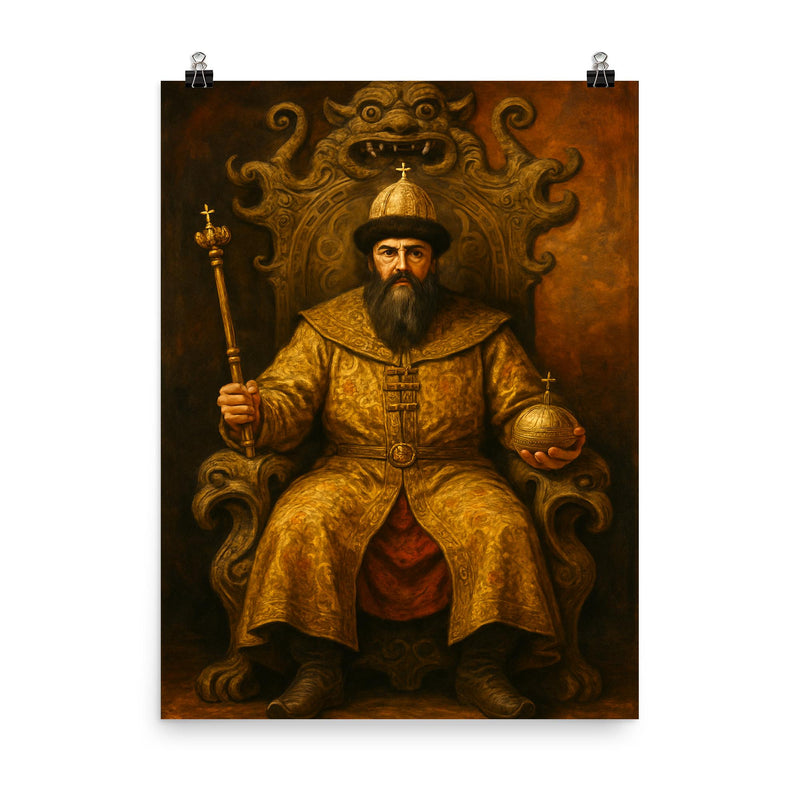 Simeon Bekbulatovich on a strange Russian throne poster on a plain backdrop in size 8