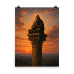 Simeon Stylites atop his pillar at dawn poster on a plain backdrop in size 8"x10".