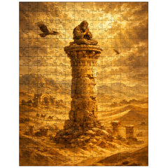 Simeon Stylites atop pillar in desert gold jigsaw puzzle