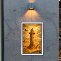 Simeon Stylites atop pillar in desert gold poster 2