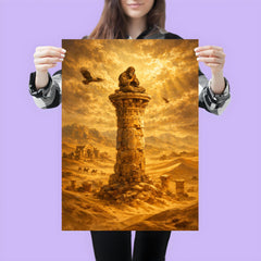 Simeon Stylites atop pillar in desert gold poster 3