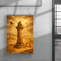 Simeon Stylites atop pillar in desert gold poster 4