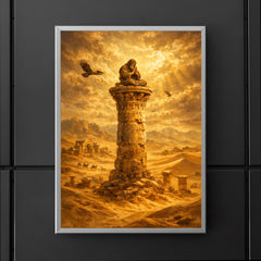 Simeon Stylites atop pillar in desert gold poster 5