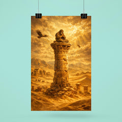 Simeon Stylites atop pillar in desert gold poster 6