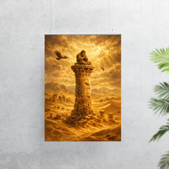 Simeon Stylites atop pillar in desert gold poster 7