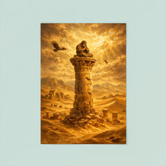 Simeon Stylites atop pillar in desert gold poster 8