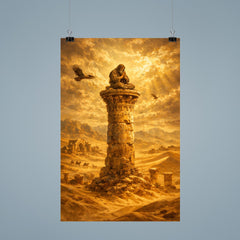Simeon Stylites atop pillar in desert gold poster 9