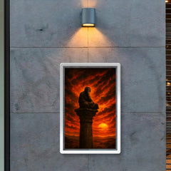 Simeon Stylites atop pillar under apocalyptic sunset poster 2