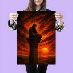 Simeon Stylites atop pillar under apocalyptic sunset poster 3
