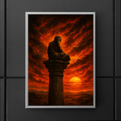 Simeon Stylites atop pillar under apocalyptic sunset poster 5