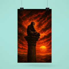 Simeon Stylites atop pillar under apocalyptic sunset poster 6