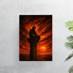Simeon Stylites atop pillar under apocalyptic sunset poster 7