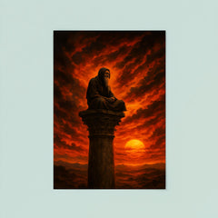 Simeon Stylites atop pillar under apocalyptic sunset poster 8