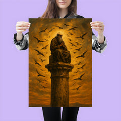 Simeon Stylites atop pillar under circling birds poster 3