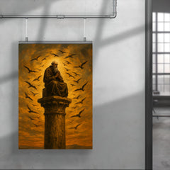 Simeon Stylites atop pillar under circling birds poster 4